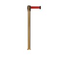 Montour Line Retractable Belt Fixed Stanchion, 2ft Sat.Brass Post  7.5ft Red Belt MX530F-SB-RD-75